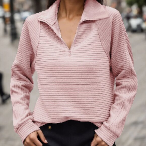 Blush Pink Oversized Pullover 1/4 Zip - Picture 1 of 2